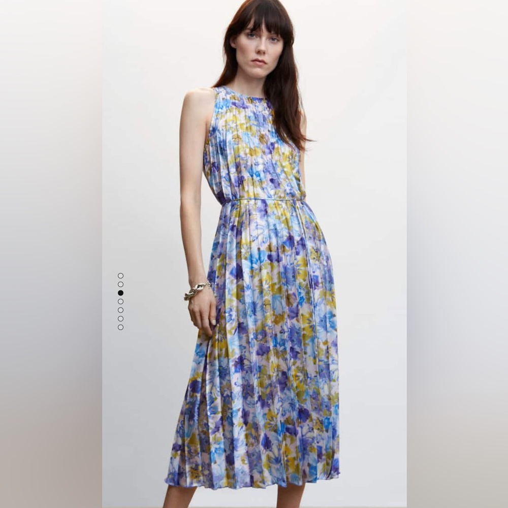 Mango Printed Pleated Dress